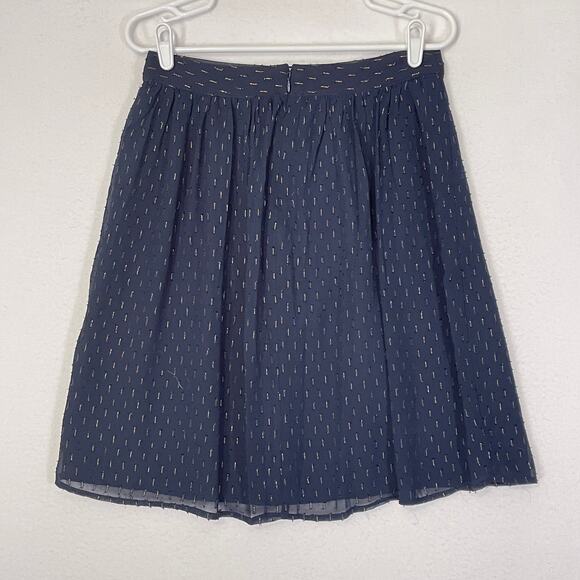 J. Crew Chiffon Career Skirt Women's 6 Blue Gold Pleated A-Line Knee Length - Picture 9 of 10